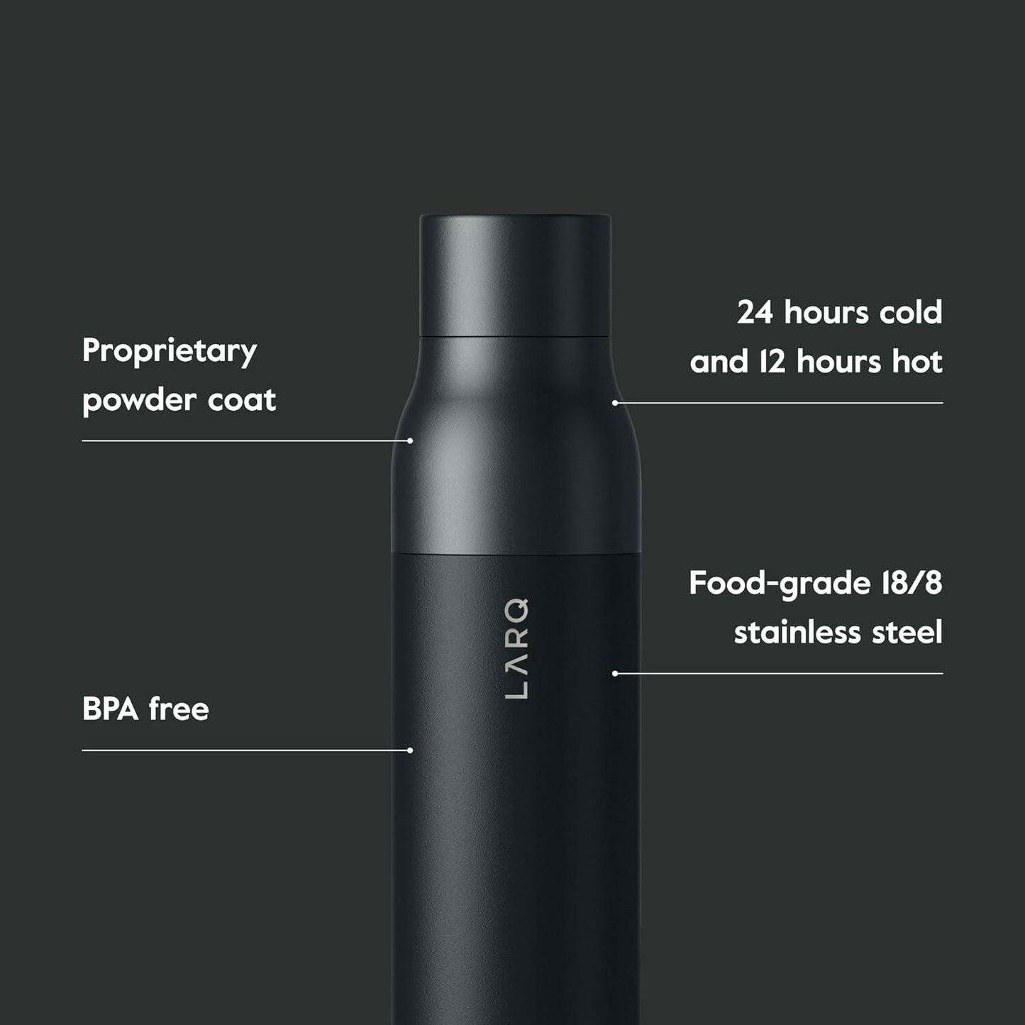 Bottle Twist Top 17Oz - Insulated Stainless Steel Water Bottle | Thermos, BPA Free | Reusable Water Bottle for Camping, Office, and Travel | Keep Drinks Cold and Hot, Obsidian Black