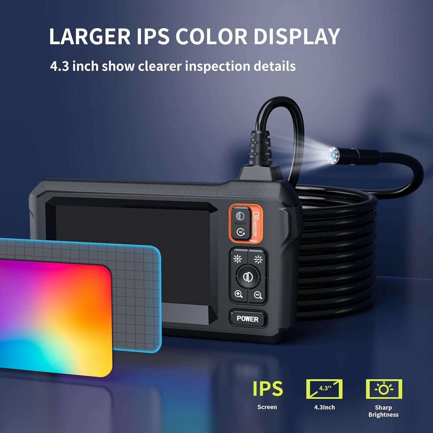 Endoscope Camera with Light, Borescope Camera with 4.3" IPS Screen, 1080P HD with 8 LED Lights, 16.4FT Semi-Rigid Cord Bore Scope, IP67 Waterproof Endoscope for Sewer, Gadgets for Men