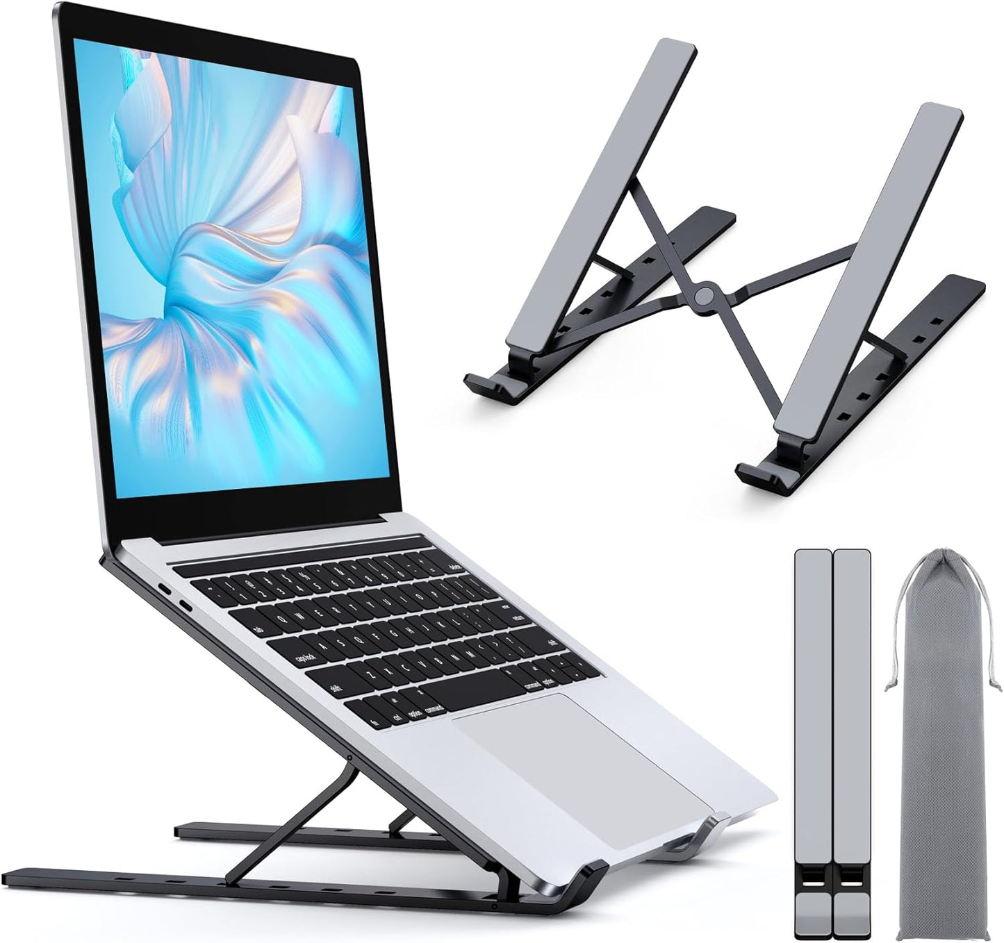 Laptop Stand for Desk, Aluminum 5-Levels Adjustable Portable Computer Stand Laptop Cooling Pad, Ventilated Laptop Riser Compatible with Macbook Pro Air, Notebook, Lenovo, Dell, 10-15.6”
