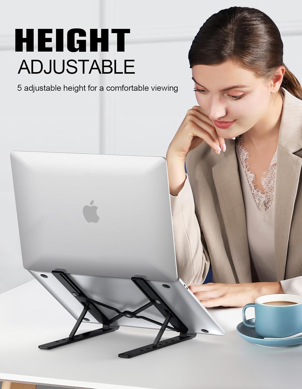 Laptop Stand for Desk, Aluminum 5-Levels Adjustable Portable Computer Stand Laptop Cooling Pad, Ventilated Laptop Riser Compatible with Macbook Pro Air, Notebook, Lenovo, Dell, 10-15.6”