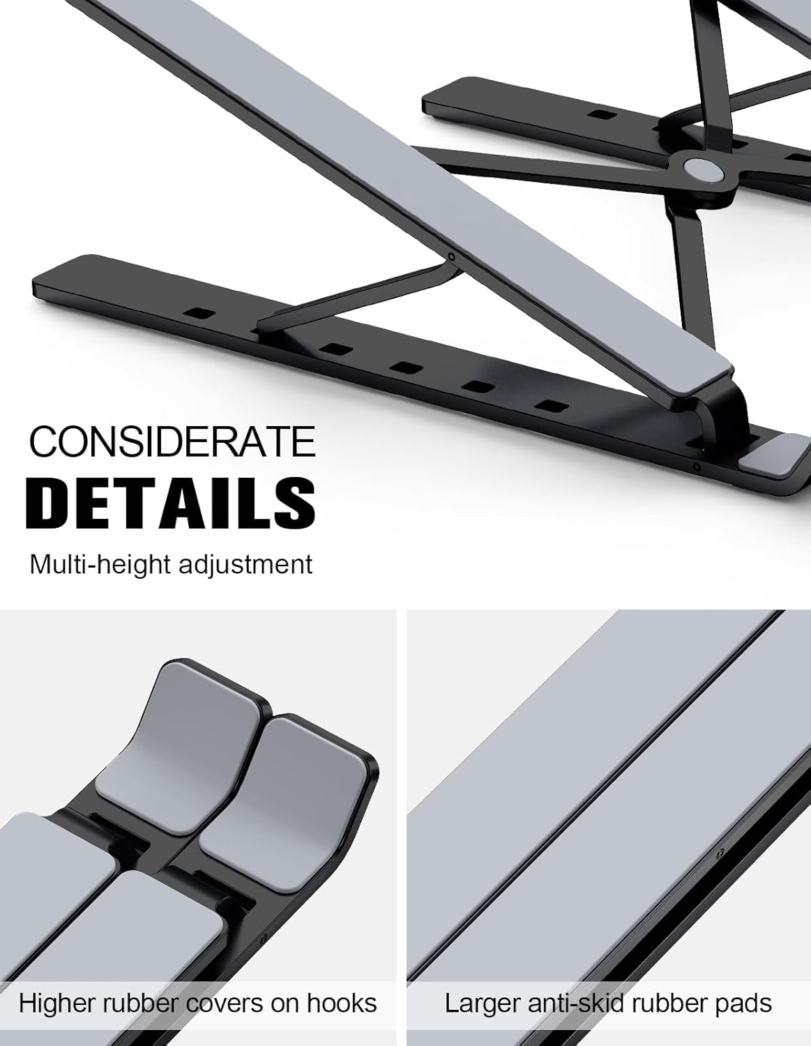 Laptop Stand for Desk, Aluminum 5-Levels Adjustable Portable Computer Stand Laptop Cooling Pad, Ventilated Laptop Riser Compatible with Macbook Pro Air, Notebook, Lenovo, Dell, 10-15.6”