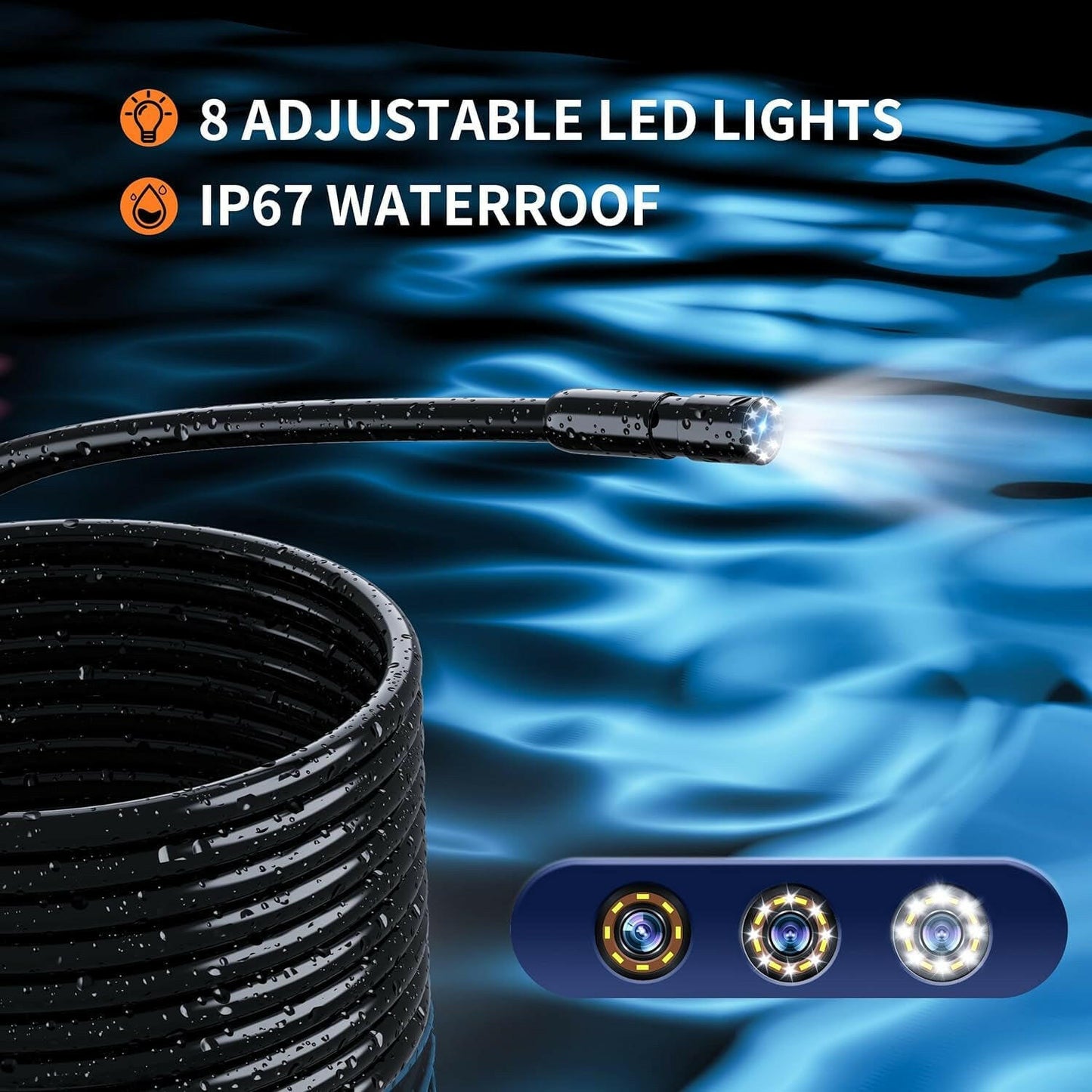 Endoscope Camera with Light, Borescope Camera with 4.3" IPS Screen, 1080P HD with 8 LED Lights, 16.4FT Semi-Rigid Cord Bore Scope, IP67 Waterproof Endoscope for Sewer, Gadgets for Men