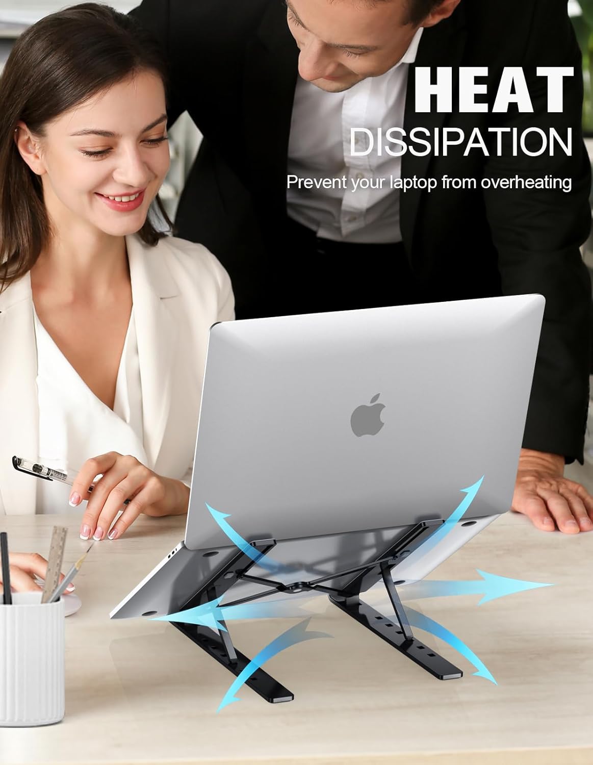 Laptop Stand for Desk, Aluminum 5-Levels Adjustable Portable Computer Stand Laptop Cooling Pad, Ventilated Laptop Riser Compatible with Macbook Pro Air, Notebook, Lenovo, Dell, 10-15.6”