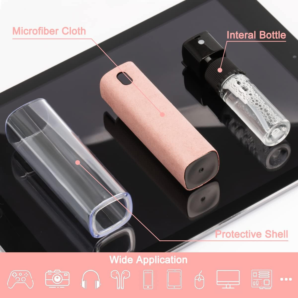 Touchscreen Mist Cleaner Spray, Electronic Screen Cleaner for TV, Laptop, Tablet, PC, Computer Monitor LCD Flat Screens, Eyeglasses - Pink