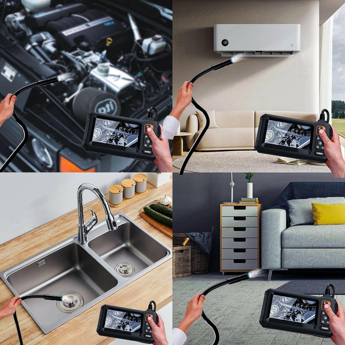 Endoscope Camera with Light, Borescope Camera with 4.3" IPS Screen, 1080P HD with 8 LED Lights, 16.4FT Semi-Rigid Cord Bore Scope, IP67 Waterproof Endoscope for Sewer, Gadgets for Men