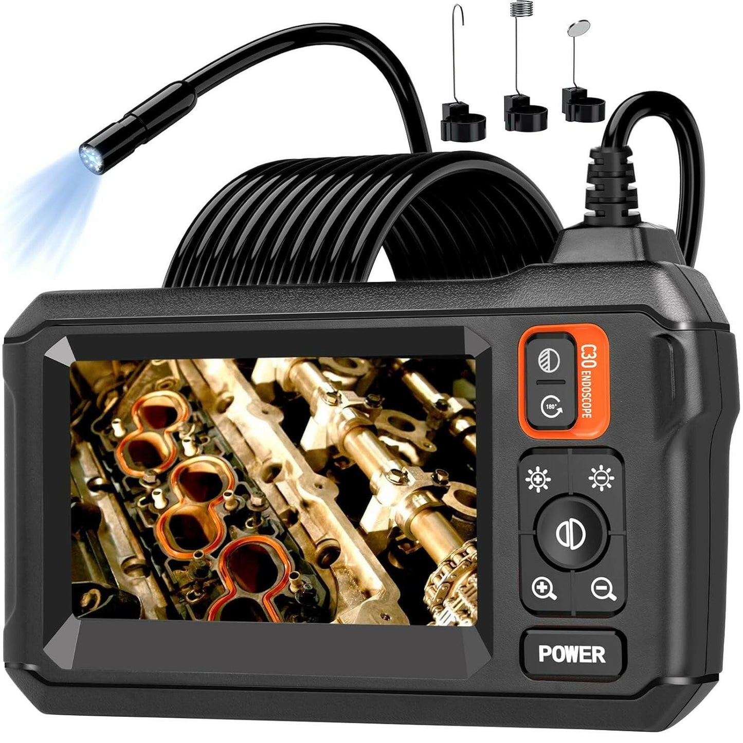 Endoscope Camera with Light, Borescope Camera with 4.3" IPS Screen, 1080P HD with 8 LED Lights, 16.4FT Semi-Rigid Cord Bore Scope, IP67 Waterproof Endoscope for Sewer, Gadgets for Men