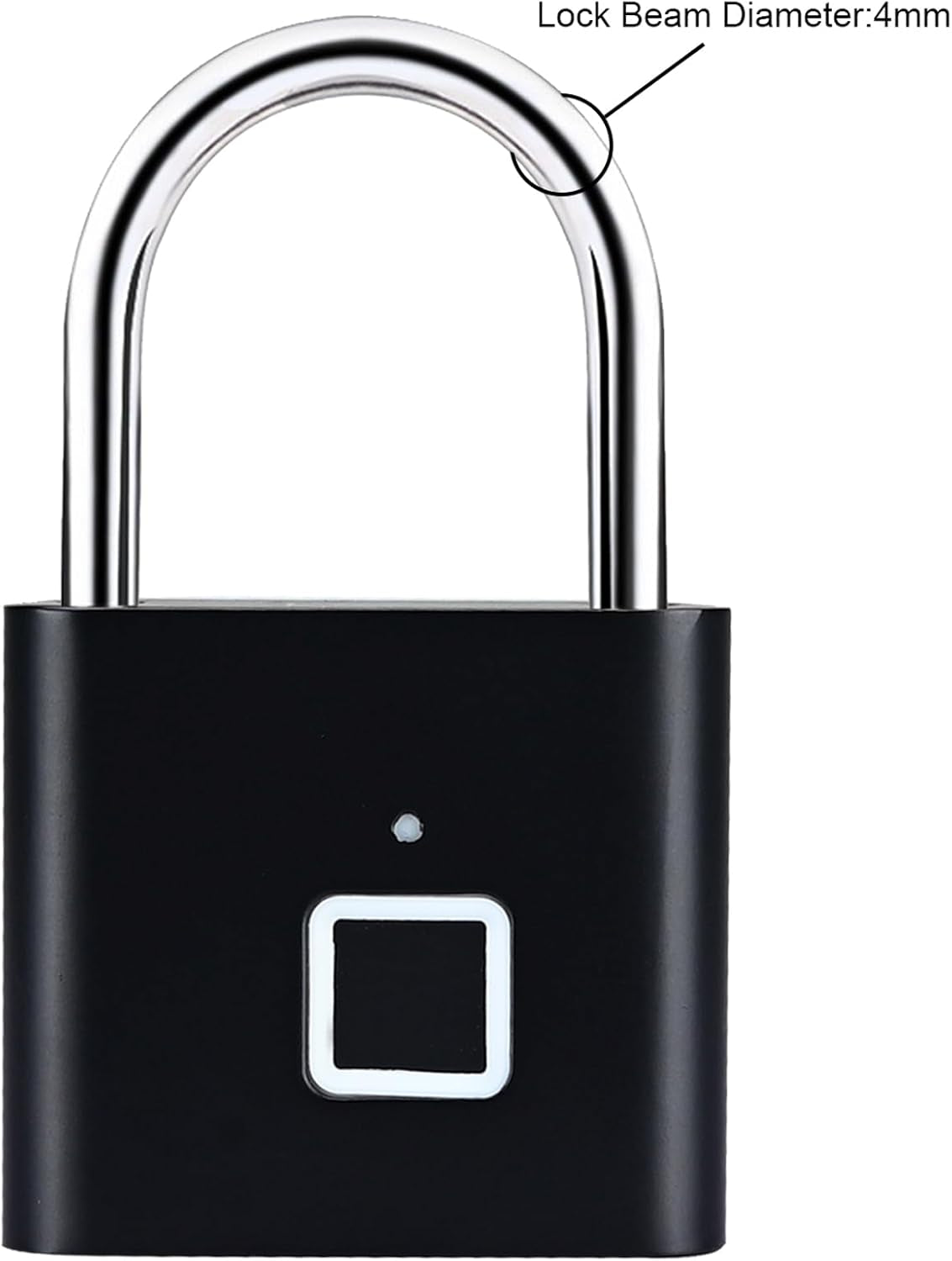 Fingerprint Padlock, Household Anti-Theft Door Lock, Suitable for Luggage, Luggage, Door Cabinets, Container Cars, Bicycles, Black, Can Enter 10 Fingerprints