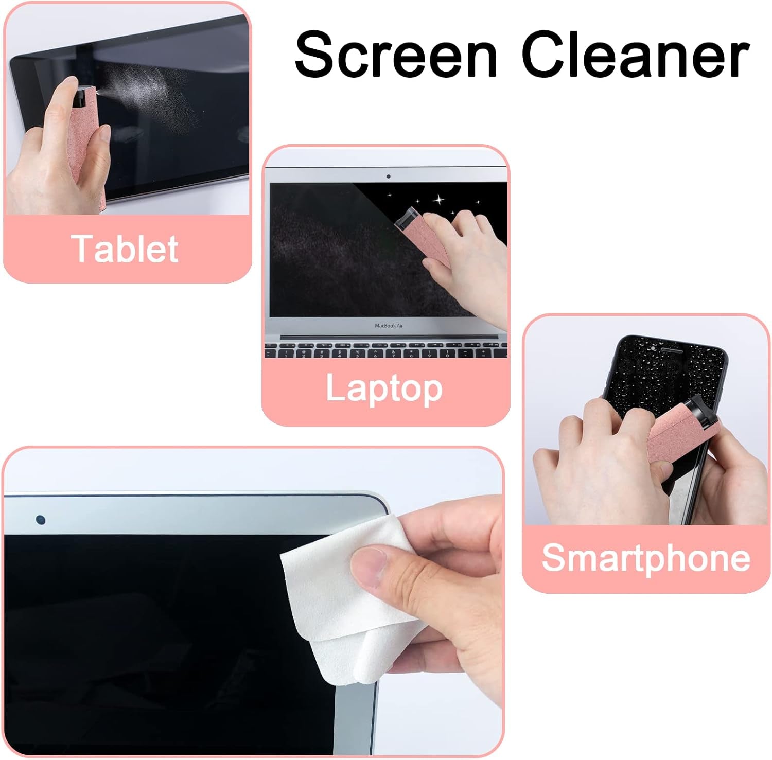 Touchscreen Mist Cleaner Spray,  Electronic Screen Cleaner for TV, Laptop, Tablet, PC, Computer Monitor LCD Flat Screens, Eyeglasses - Pink