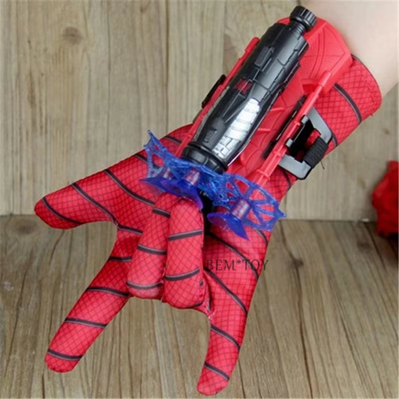 New Spiderman Anime Figures PVC Funny Spider Man Launcher Set Gloves Model Toys for Kids Brinquedos New Year'S Gift