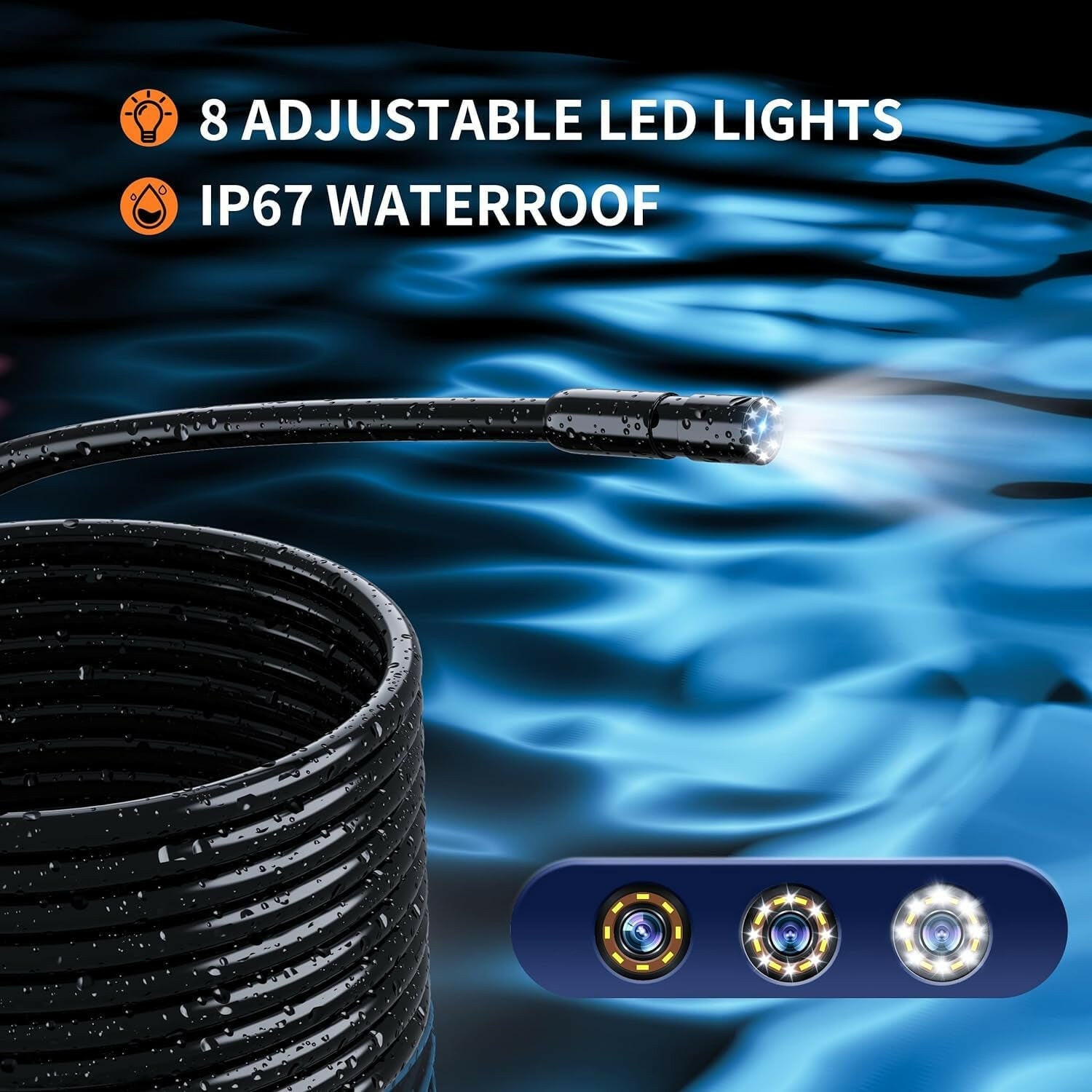 Endoscope Camera with Light, Borescope Camera with 4.3" IPS Screen, 1080P HD with 8 LED Lights, 16.4FT Semi-Rigid Cord Bore Scope, IP67 Waterproof Endoscope for Sewer, Gadgets for Men